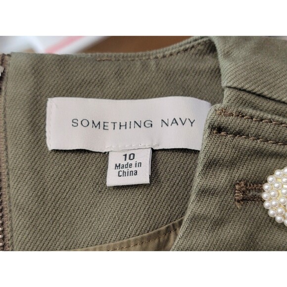 CLD Women's Size 10 Something Navy Army Green Arielle Pearl Button Dress Aline - Picture 14 of 15